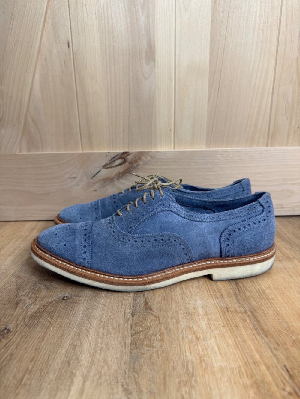 Allen Edmonds Strandmok 2.0 Blue Suede Oxford Shoes Mens 10D Vibram Gumlite
